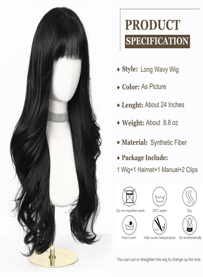 اسمي شعر مستعار أسود طويل مموج من إسمي للنساء مع غرة، شعر صناعي طبيعي للاستخدام اليومي والحفلات - Image 2